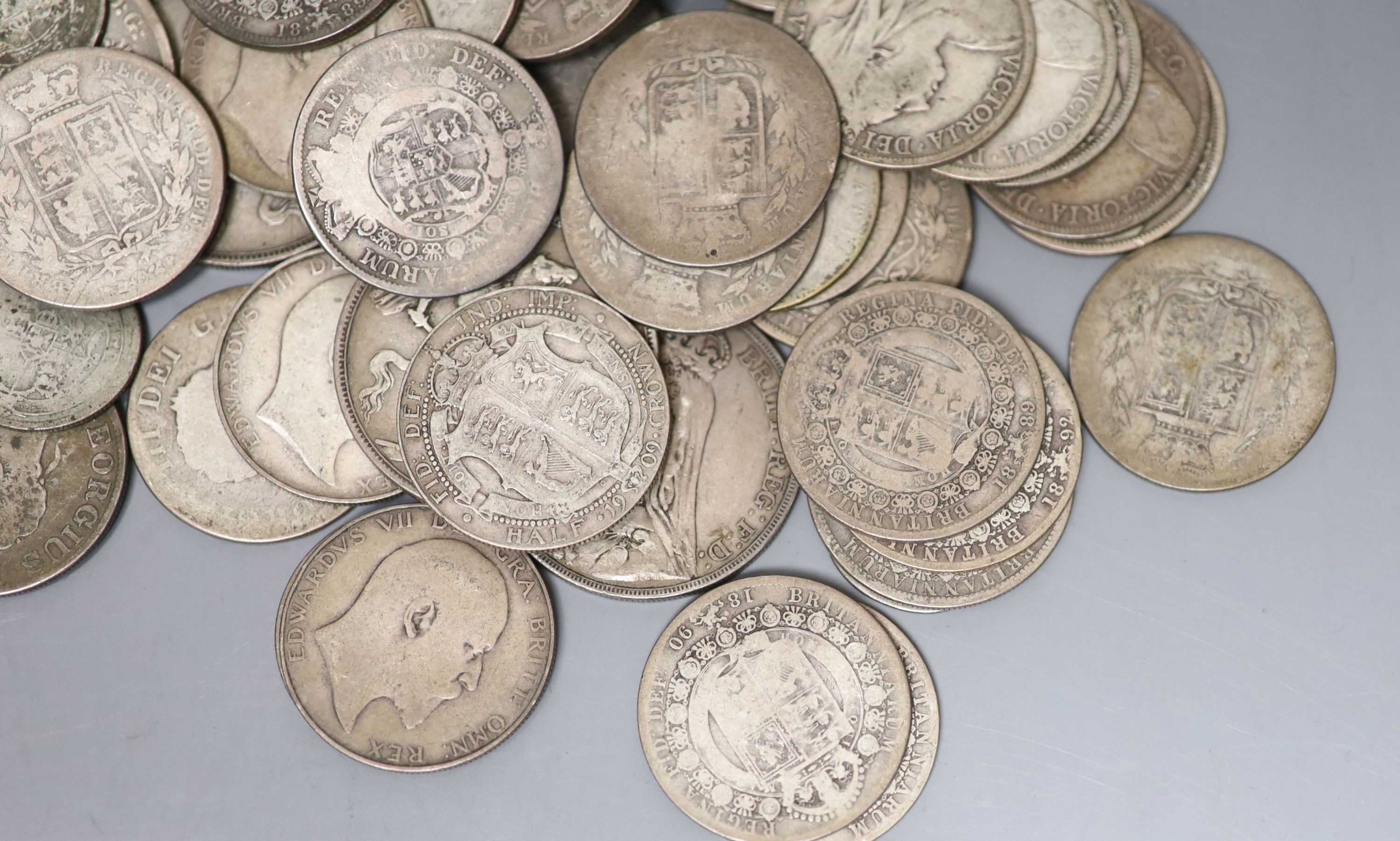 UK silver coins, George III to Edward VII, crowns two shillings including a 1902 crown, good VF